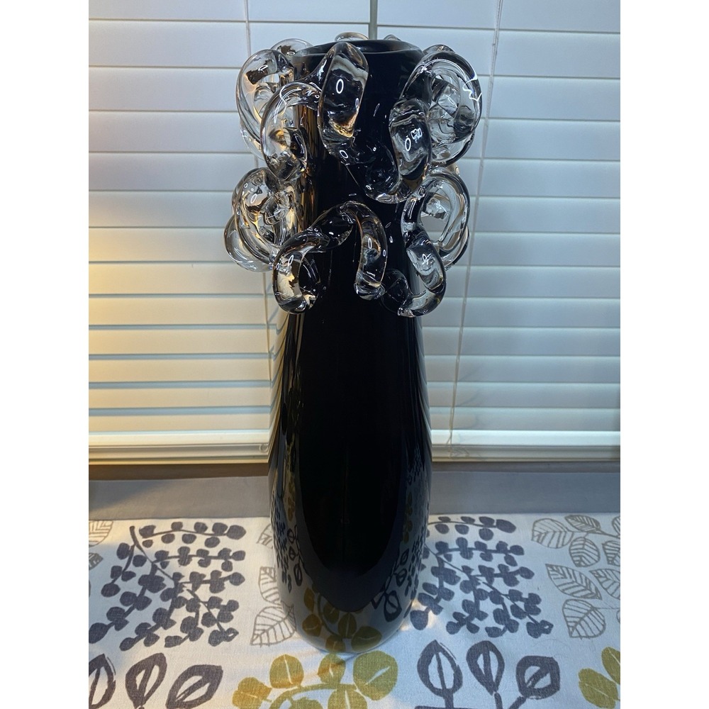 Ion Tamaian Signed Romanian Art Glass Vase 21" Amethyst Clear Loops MCM Rare - Picture 10 of 17